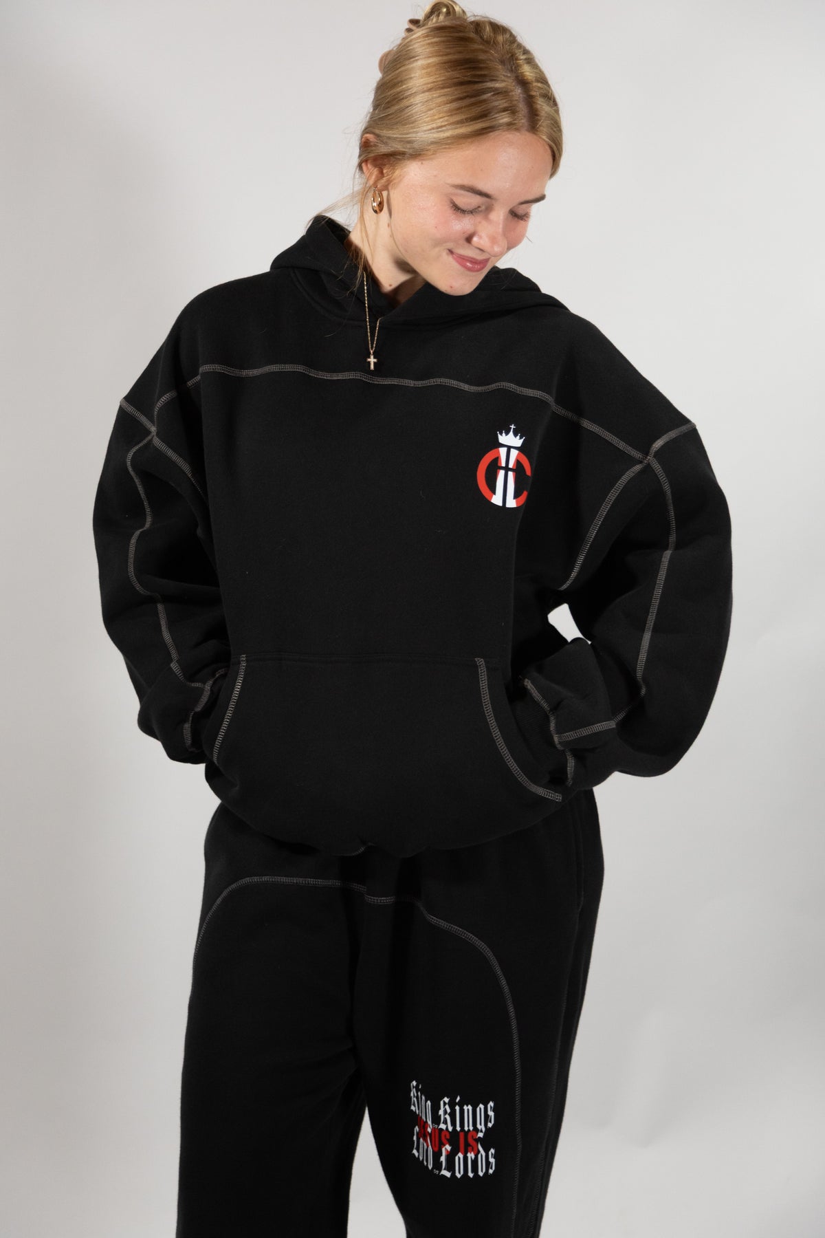 Called Contrast-Stitched Boxy Fleece Hoodie